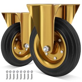 WBD WEIBIDA 8 in Heavy Duty Rubber Casters，800 Lbs Per Heavy Duty Plate Casters with Brake 8 Inch, No Noise No Floor Marks Rubber Wheels for Carts, Workbench,Trolley (2 Brakes, Free Spanner)