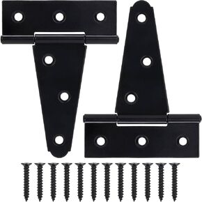 8 Inch T-Strap Gate Hinges, Heavy Duty Shed Door Hinges, Black Tee Hinges for Wooden Fences, Yard Gates, Rustproof Wrought Iron Hardware, 6 Pack