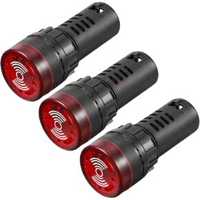 uxcell 3Pcs Red Indicator Light with Buzzer AC/DC 110V, 22mm Panel Mount Flashing Alarm, for Electrical Control Panel, HVAC, DIY Projects