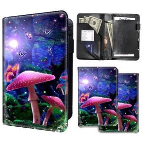 DEGDFSGR Server Books for Waitress, PU Leather Waiter Book Server Wallet with Zipper Pocket, Cute Waitress Book&Waitstaff Organizer with Money Pocket Fit Server Apron, Mushroom Butterfly Moon