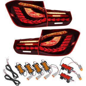 OLED Tail Lights Assembly - Car Sequential Turn Signal and 3D Dynamic Animation Lighting with Running Light - for BMW 3-Series M3 F30 F35 F80 6th Sedan 13-18 Plastic Black - 1 Pair