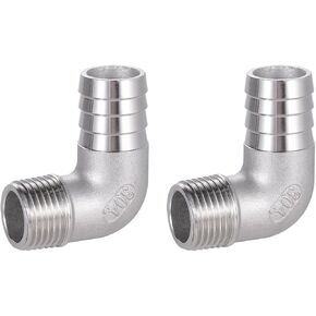 304 Stainless Steel Hose Barb Fitting, 1-1/4" Hose Barb to 1" NPT Male 90 Degree Elbow, Air Hose Barb Fitting, For Water, Fuel, Home Brew Pipe Fittings, Pack of 2
