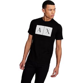 A|X ARMANI EXCHANGE mens Crew Neck Logo Tee T Shirt, Grid Logo Black, Large US