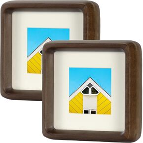 HELPLEX Natural Walnut Wood 5x7 Picture Frame, 2 Pack Solid Wooden Photo Frames with HD Tempered Glass, Suitable for Picture 4x6 with Mat or 5x7 Without Mat, Vertical or Horizontal Display for Tabletop and Wall