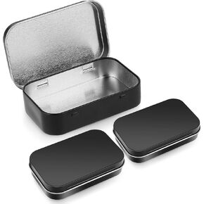 3pcs Rectangular Small Tins with Lids Tin Boxes Tins Container Metal Empty Hinged Tin Storage Boxes for Candy Key Earrings(Black)