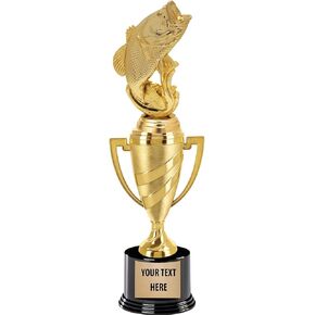 Crown Awards Fish Trophy, 13" Gold Cup Largemouth Bass Fish Trophies with Custom Engraving Prime