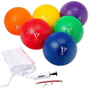 Franklin Sports Kids Dodgeballs - 6 Pack of 7 inch Inflatable Playground Balls for Kickball, Dodgeball and More - Soft Cover - Pump and Carry Bag Included