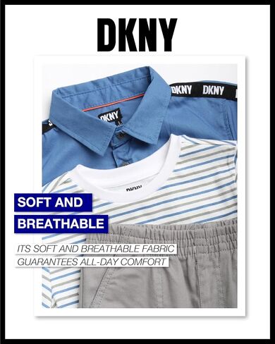 DKNY Boys' Pants Set - 3 Piece Short Sleeve Button Down, T-Shirt, Twill Flat Front Pants - Clothing Set for Boys (2T-7) in Saudi Arabia