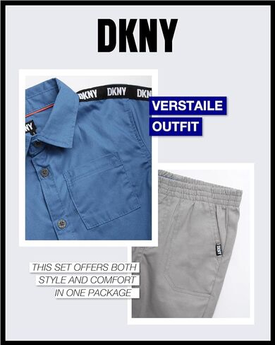 DKNY Boys' Pants Set - 3 Piece Short Sleeve Button Down, T-Shirt, Twill Flat Front Pants - Clothing Set for Boys (2T-7) in Saudi Arabia