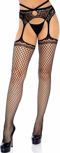 Leg Avenue womens Fishnet Stockings With Attached Garter Belt in Saudi Arabia
