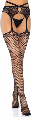 Leg Avenue womens Fishnet Stockings With Attached Garter Belt in Saudi Arabia