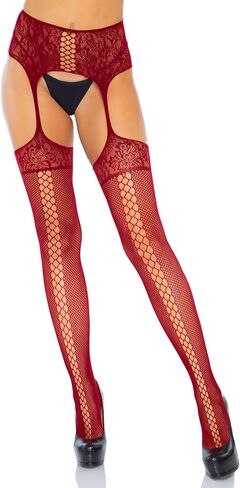 Leg Avenue womens Fishnet Stockings With Attached Garter Belt in Saudi Arabia