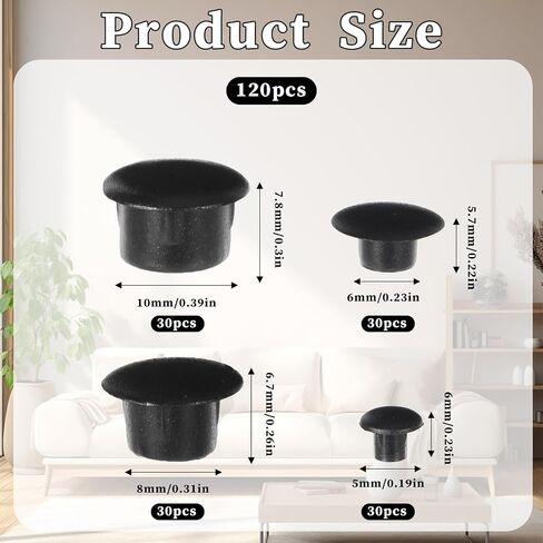 120 Pcs Screw Covers Caps Black Hole Plugs Plastic Screw Caps Round Button Flush Type Plugs Screw Cap Screw Hole Plugs Plastic Hole Cover for Cabinets Shelves Brackets(5mm/6mm/8mm/10mm) in Saudi Arabia