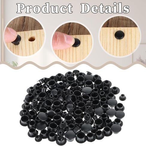 120 Pcs Screw Covers Caps Black Hole Plugs Plastic Screw Caps Round Button Flush Type Plugs Screw Cap Screw Hole Plugs Plastic Hole Cover for Cabinets Shelves Brackets(5mm/6mm/8mm/10mm) in Saudi Arabia