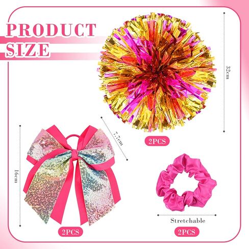 WXJ13 6 قطع من كرات بوم التشجيع، فيونكة شعر كبيرة للتشجيع، طوق شعر كبير، كرات معدنية من رقائق معدنية لتشجيع الألعاب الرياضية لفريق روح الفريق (ذهبي وأحمر وردي) in Kuwait