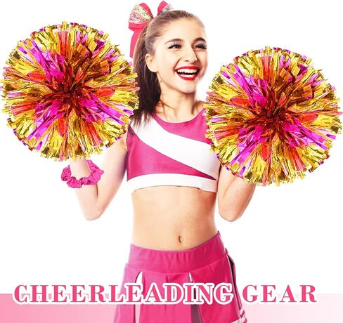 WXJ13 6 قطع من كرات بوم التشجيع، فيونكة شعر كبيرة للتشجيع، طوق شعر كبير، كرات معدنية من رقائق معدنية لتشجيع الألعاب الرياضية لفريق روح الفريق (ذهبي وأحمر وردي) in Kuwait