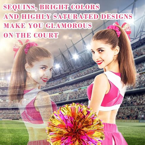 WXJ13 6 قطع من كرات بوم التشجيع، فيونكة شعر كبيرة للتشجيع، طوق شعر كبير، كرات معدنية من رقائق معدنية لتشجيع الألعاب الرياضية لفريق روح الفريق (ذهبي وأحمر وردي) in Kuwait