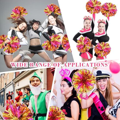 WXJ13 6 قطع من كرات بوم التشجيع، فيونكة شعر كبيرة للتشجيع، طوق شعر كبير، كرات معدنية من رقائق معدنية لتشجيع الألعاب الرياضية لفريق روح الفريق (ذهبي وأحمر وردي) in Kuwait