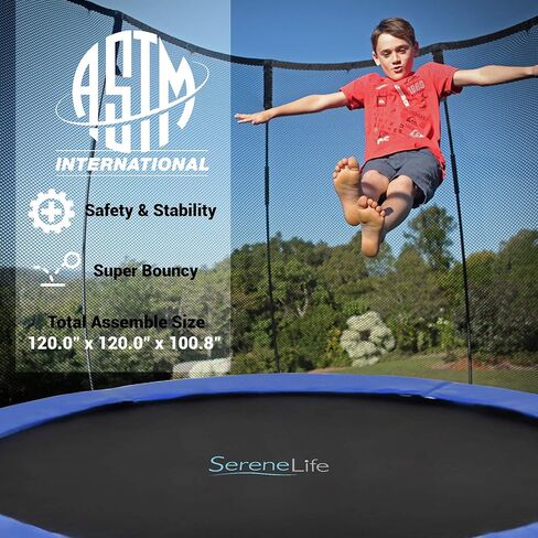 SereneLife 8/10/12 FT Outdoor Recreational Backyard Stable, Strong Heavy Duty Trampoline with Safety Enclosure Net, AntiRust Coating, Kids and Adults, Spring Cover Padding in Saudi Arabia