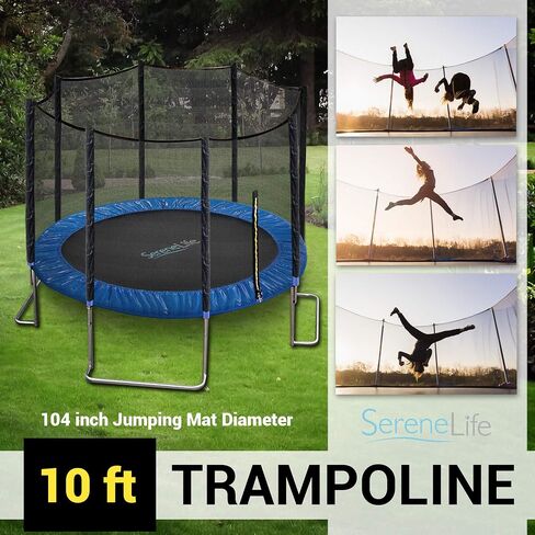 SereneLife 8/10/12 FT Outdoor Recreational Backyard Stable, Strong Heavy Duty Trampoline with Safety Enclosure Net, AntiRust Coating, Kids and Adults, Spring Cover Padding in Saudi Arabia