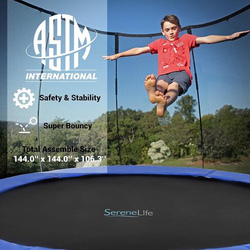 SereneLife 8/10/12 FT Outdoor Recreational Backyard Stable, Strong Heavy Duty Trampoline with Safety Enclosure Net, AntiRust Coating, Kids and Adults, Spring Cover Padding in Saudi Arabia