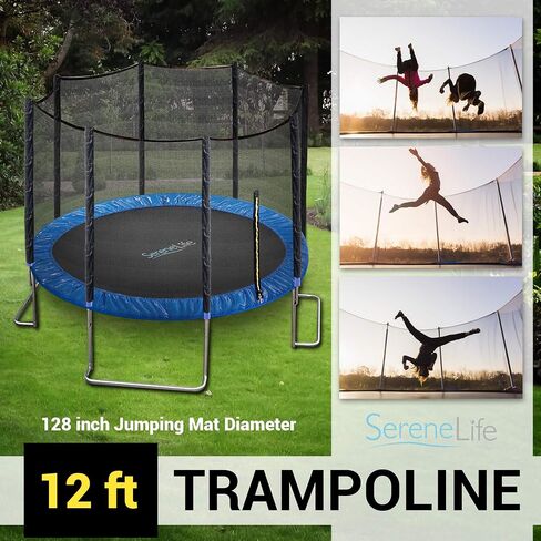 SereneLife 8/10/12 FT Outdoor Recreational Backyard Stable, Strong Heavy Duty Trampoline with Safety Enclosure Net, AntiRust Coating, Kids and Adults, Spring Cover Padding in Saudi Arabia