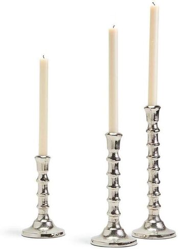 Two's Company Tozai Set of 3 Silver Bamboo Taper Candle Holders in Saudi Arabia