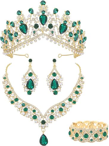 Oriamour Tiaras and Crowns for Women, Wedding Jewelry Set For Women, 5-pack Crown Earrings Necklace Bracelet, Bridal Jewelry Set For Bride, Crystal Costume Party Birthday Prom Pageant Jewelry for in Saudi Arabia