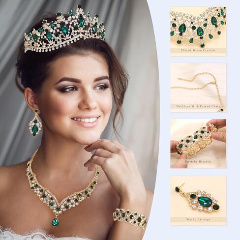 Oriamour Tiaras and Crowns for Women, Wedding Jewelry Set For Women, 5-pack Crown Earrings Necklace Bracelet, Bridal Jewelry Set For Bride, Crystal Costume Party Birthday Prom Pageant Jewelry for in Saudi Arabia