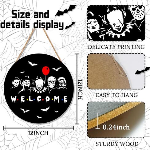 ENCHAN Halloween Door Sign Welcome Wooden Door Hanger Holiday Party Horror Decorating for Home Outdoor Indoor Decoration 12 x 12 inch（Black） in Saudi Arabia