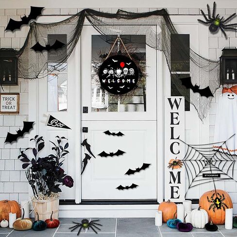 ENCHAN Halloween Door Sign Welcome Wooden Door Hanger Holiday Party Horror Decorating for Home Outdoor Indoor Decoration 12 x 12 inch（Black） in Saudi Arabia