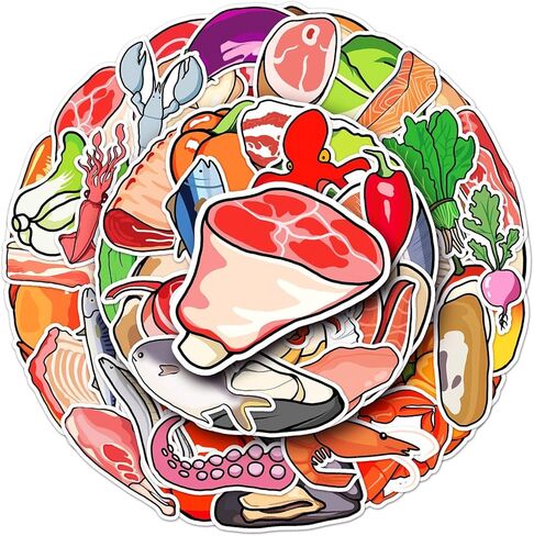 50 ملصقًا للطعام، ملصقات كرتونية للخضروات واللحوم والأطفال، ملصقات غلاية لأجهزة الكمبيوتر المحمول، والهواتف المحمولة، وألواح التزلج، وسكرابوكينغ، وجيتار رقيق، وثلاجة مقاومة للماء، وملصقات جمالية من الفينيل in Kuwait