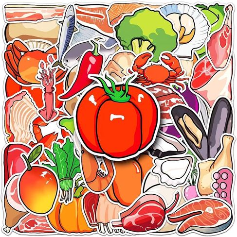 50 ملصقًا للطعام، ملصقات كرتونية للخضروات واللحوم والأطفال، ملصقات غلاية لأجهزة الكمبيوتر المحمول، والهواتف المحمولة، وألواح التزلج، وسكرابوكينغ، وجيتار رقيق، وثلاجة مقاومة للماء، وملصقات جمالية من الفينيل in Kuwait