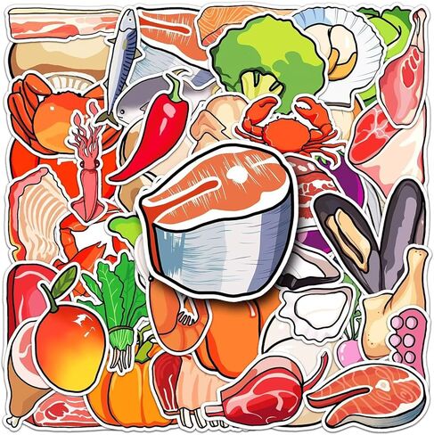 50 ملصقًا للطعام، ملصقات كرتونية للخضروات واللحوم والأطفال، ملصقات غلاية لأجهزة الكمبيوتر المحمول، والهواتف المحمولة، وألواح التزلج، وسكرابوكينغ، وجيتار رقيق، وثلاجة مقاومة للماء، وملصقات جمالية من الفينيل in Kuwait