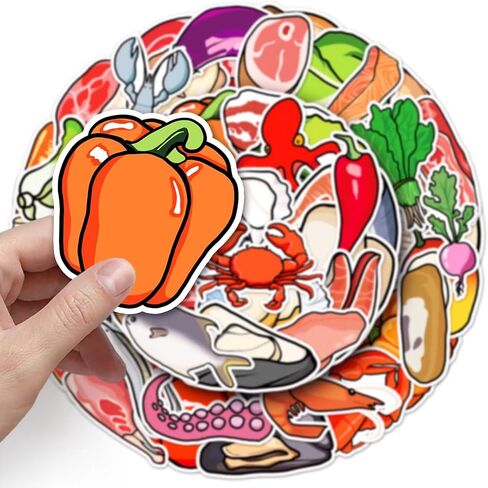 50 ملصقًا للطعام، ملصقات كرتونية للخضروات واللحوم والأطفال، ملصقات غلاية لأجهزة الكمبيوتر المحمول، والهواتف المحمولة، وألواح التزلج، وسكرابوكينغ، وجيتار رقيق، وثلاجة مقاومة للماء، وملصقات جمالية من الفينيل in Kuwait