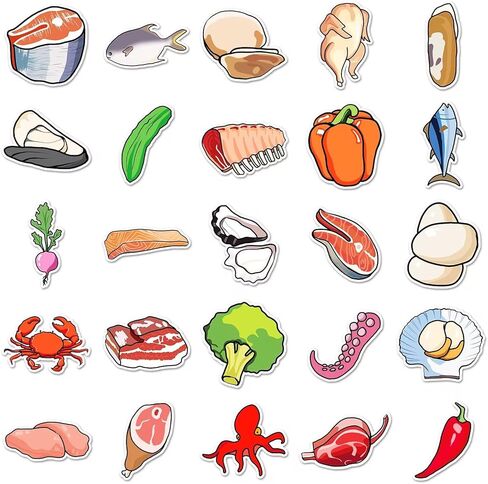 50 ملصقًا للطعام، ملصقات كرتونية للخضروات واللحوم والأطفال، ملصقات غلاية لأجهزة الكمبيوتر المحمول، والهواتف المحمولة، وألواح التزلج، وسكرابوكينغ، وجيتار رقيق، وثلاجة مقاومة للماء، وملصقات جمالية من الفينيل in Kuwait