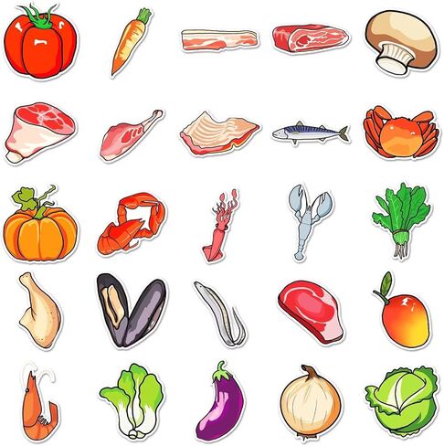50 ملصقًا للطعام، ملصقات كرتونية للخضروات واللحوم والأطفال، ملصقات غلاية لأجهزة الكمبيوتر المحمول، والهواتف المحمولة، وألواح التزلج، وسكرابوكينغ، وجيتار رقيق، وثلاجة مقاومة للماء، وملصقات جمالية من الفينيل in Kuwait
