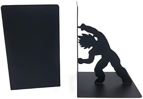 Generic Cozei Metal Anime Bookend، دفاتر غير قابلة للانزلاق، مجموعة فريدة من قطعتين للكتب، دفاتر الكتب، حامل الكتب، رف الكتب، غلاف الكتاب مع التصميم، أسود in Kuwait