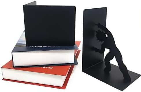 Generic Cozei Metal Anime Bookend، دفاتر غير قابلة للانزلاق، مجموعة فريدة من قطعتين للكتب، دفاتر الكتب، حامل الكتب، رف الكتب، غلاف الكتاب مع التصميم، أسود in Kuwait