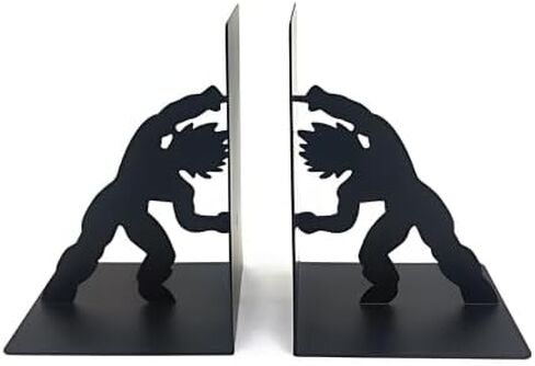 Generic Cozei Metal Anime Bookend، دفاتر غير قابلة للانزلاق، مجموعة فريدة من قطعتين للكتب، دفاتر الكتب، حامل الكتب، رف الكتب، غلاف الكتاب مع التصميم، أسود in Kuwait
