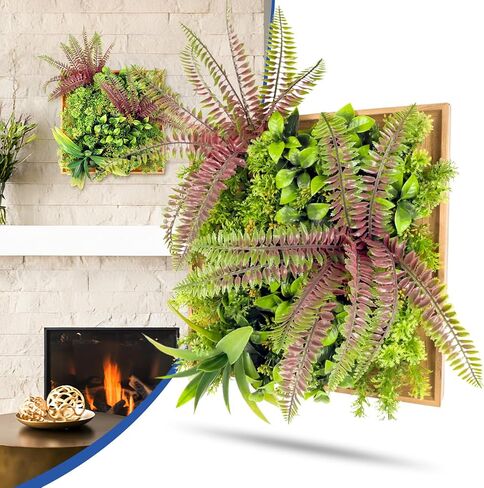 1 Piece Hanging Wall Artificial Plants for Home Decor Faux 3D Greenery Plant in Wooden Frame 12 inches for Room Garden Patio Indoor Outdoor Decoration, Light Green with Red in Saudi Arabia