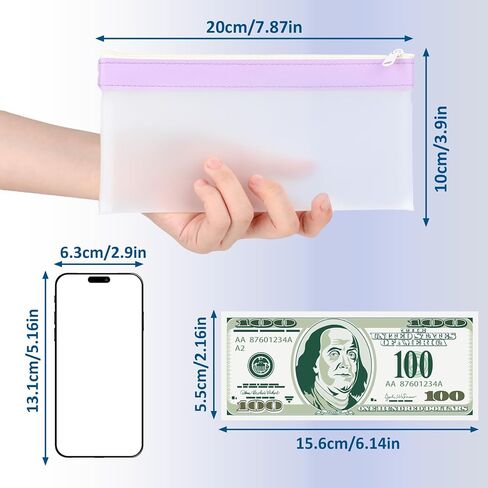 4 Pcs Money Pouches for Cash with Zipper, 7.7 x 3.9inch Reusable Clear Plastic Zipper Pouches Waterproof Cash Envelopes for Collectors Office Supplies (4 Colors) in Saudi Arabia