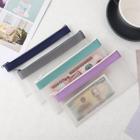 4 Pcs Money Pouches for Cash with Zipper, 7.7 x 3.9inch Reusable Clear Plastic Zipper Pouches Waterproof Cash Envelopes for Collectors Office Supplies (4 Colors) in Saudi Arabia