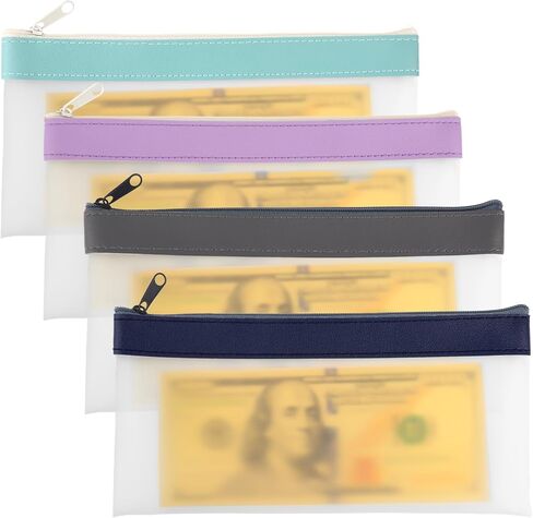 4 Pcs Money Pouches for Cash with Zipper, 7.7 x 3.9inch Reusable Clear Plastic Zipper Pouches Waterproof Cash Envelopes for Collectors Office Supplies (4 Colors) in Saudi Arabia