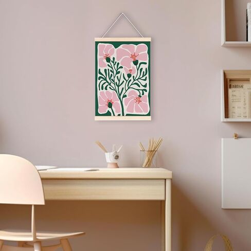laveliabel boho الوردي والأخضر زهرة ملصق إطار شماعات، بوهو النباتية جدار الفن، بوهو الأزهار ملصق راية مع شماعات الخشب، بوهو الوردي الزهور جدار الفن ديكور لغرفة المعيشة غرفة نوم، 12x16in in Kuwait