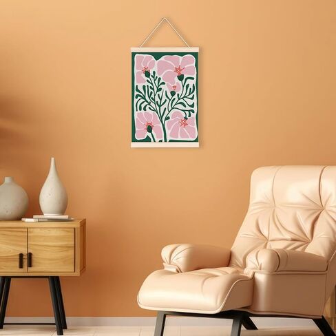 laveliabel boho الوردي والأخضر زهرة ملصق إطار شماعات، بوهو النباتية جدار الفن، بوهو الأزهار ملصق راية مع شماعات الخشب، بوهو الوردي الزهور جدار الفن ديكور لغرفة المعيشة غرفة نوم، 12x16in in Kuwait