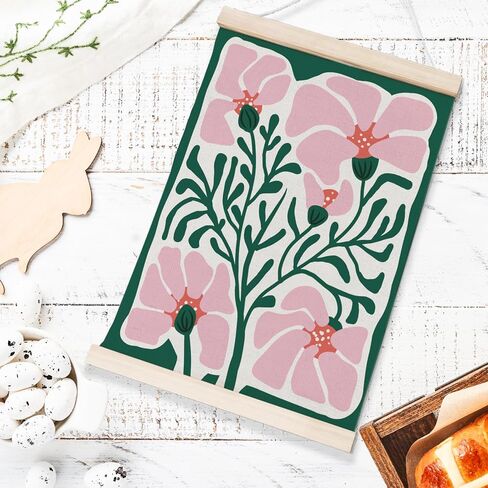 laveliabel boho الوردي والأخضر زهرة ملصق إطار شماعات، بوهو النباتية جدار الفن، بوهو الأزهار ملصق راية مع شماعات الخشب، بوهو الوردي الزهور جدار الفن ديكور لغرفة المعيشة غرفة نوم، 12x16in in Kuwait