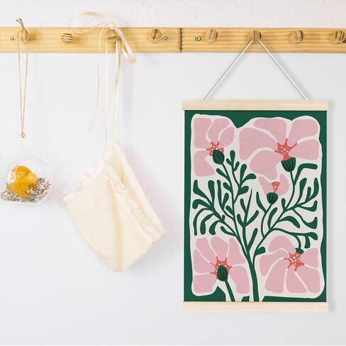 laveliabel boho الوردي والأخضر زهرة ملصق إطار شماعات، بوهو النباتية جدار الفن، بوهو الأزهار ملصق راية مع شماعات الخشب، بوهو الوردي الزهور جدار الفن ديكور لغرفة المعيشة غرفة نوم، 12x16in in Kuwait