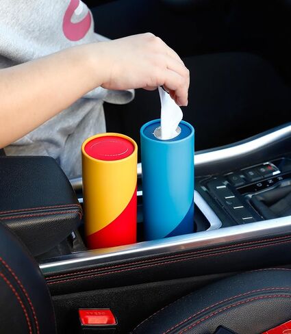 حامل مناديل السيارة مع مناديل الوجه - 4 قطع - أنابيب مناديل السفر لحامل أكواب السيارة وحاوية صندوق أسطواني in Kuwait