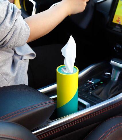 حامل مناديل السيارة مع مناديل الوجه - 4 قطع - أنابيب مناديل السفر لحامل أكواب السيارة وحاوية صندوق أسطواني in Kuwait